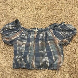 American Eagle Outfitters Blue and White Plaid Top